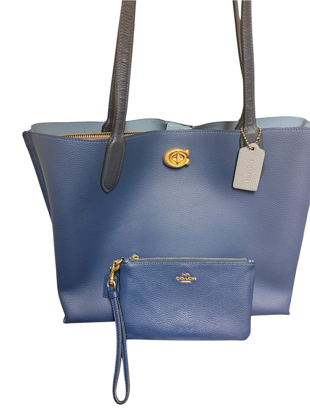 Coach Blue Color-block Willow Tote with Wristlet